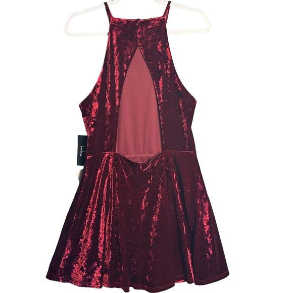 Lulus NWT Large Red Velvet Mini Dress Open Back Lined Stretch Garnet WhimsyGoth - Picture 2 of 9